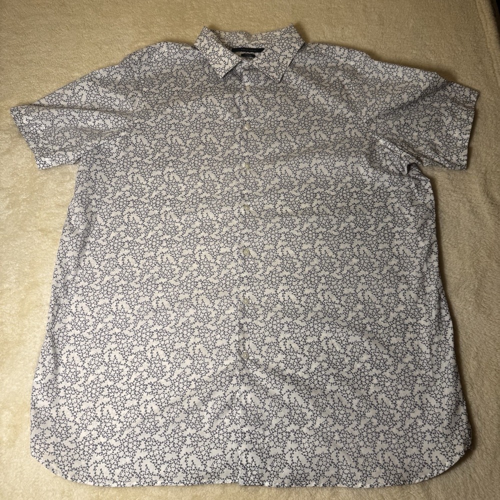 Perry Ellis Men's 2XLT White Blue Floral Stretch Button Shirt